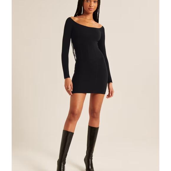 NWT Abercrombie Off-The-Shoulder Corset Mini Dress Black Size Small Tall - Picture 6 of 13